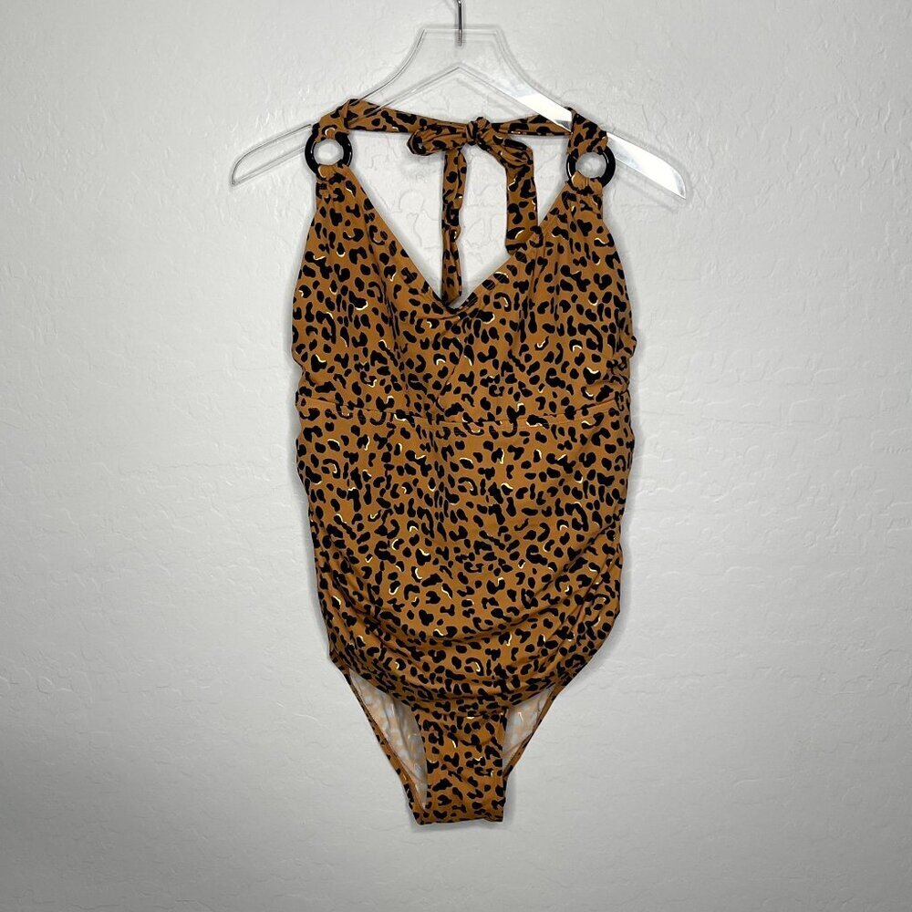 Avenue Leopard Print Haulter One Piece NWT Swim Size 18W